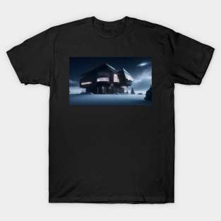 Black futuristic house in snowy place T-Shirt